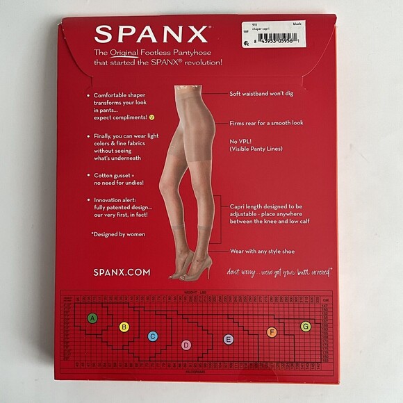 SPANX Footless Pantyhouse Power Capri Black Size E Under Pants 195 - 235lbs - Picture 2 of 7
